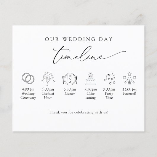 Elegant Simple, Minimal Wedding Timeline, Program (正面)