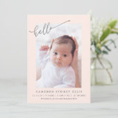 Elegant Simple Minimalist Hello Blush Photo Birth 案内状 (スタンド正面)