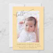 Elegant Simple Minimalist Hello Yellow Photo Birth 案内状 (正面)