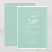 Elegant Simple Mint Modern 21st Birthday Party 招待状 (正面/裏面)