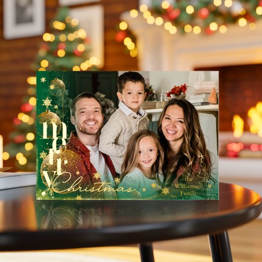 Elegant Simple modern Minimal Family Photo 箔シーズンカード