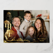 Elegant Simple modern Minimal Family Photo Foil Ho 箔シーズンカード (正面)