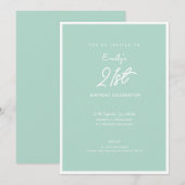 Elegant Simple Modern Mint 21st Birthday Party 招待状 (正面/裏面)