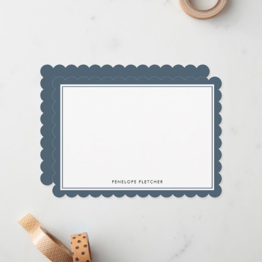 Elegant Simple Modern Navy Blue Scalloped Edge ノートカード (正面/裏面インサイチュ)
