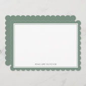 Elegant Simple Modern Olive Green Scalloped Edge ノートカード (正面/裏面)