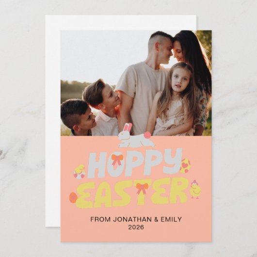 Elegant Simple Modern Pattern Happy Easter Photo シーズンカード (正面/裏面)