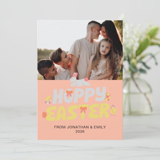 Elegant Simple Modern Pattern Happy Easter Photo シーズンカード (スタンド正面)