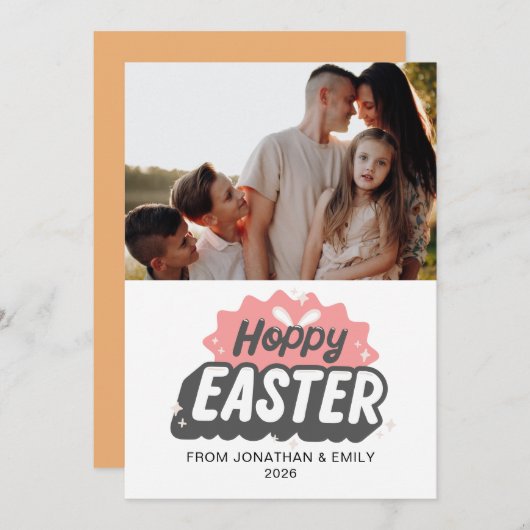 Elegant Simple Modern Pattern Happy Easter Photo シーズンカード (正面/裏面)