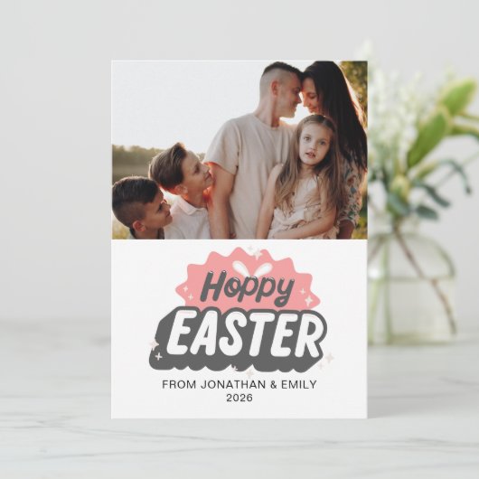 Elegant Simple Modern Pattern Happy Easter Photo シーズンカード (スタンド正面)