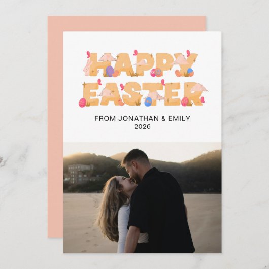 Elegant Simple Modern Pattern Happy Easter Photo シーズンカード (正面/裏面)