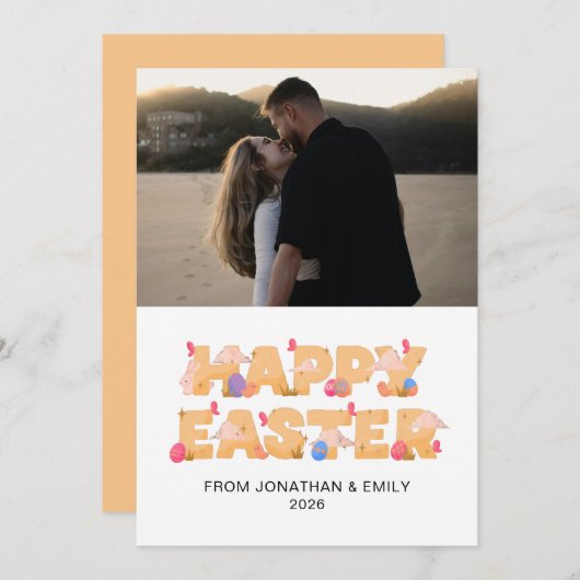 Elegant Simple Modern Pattern Happy Easter Photo シーズンカード (正面/裏面)