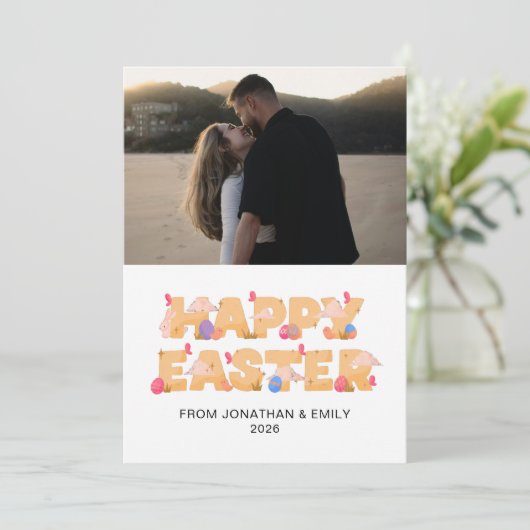 Elegant Simple Modern Pattern Happy Easter Photo シーズンカード (スタンド正面)