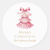 Elegant Simple Modern Pink Christmas Tree  ラウンドシール (正面)
