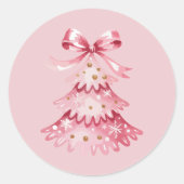 Elegant Simple Modern Pink Christmas Tree Holiday ラウンドシール (正面)