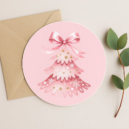 Elegant Simple Modern Pink Christmas Tree Holiday ラウンドシール