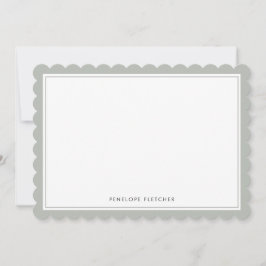Elegant Simple Modern Sage Green Scalloped Edge ノートカード