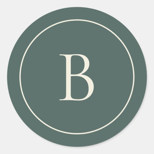 Elegant Simple Monogram Pine Green Envelope Seal ラウンドシール (正面)