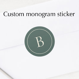 Elegant Simple Monogram Pine Green Envelope Seal ラウンドシール