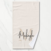 Elegant Simple Monogram Script Name Beige ハンドタオル