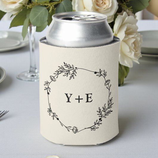 Elegant Simple Natural White Monogrammed Wedding 缶クーラー