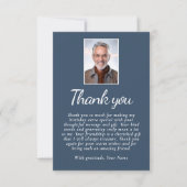 Elegant Simple Navy Blue Birthday Photo サンキューカード (正面)