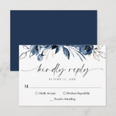 Elegant Simple Navy Blue Calligraphy Script 出欠カード (正面/裏面)