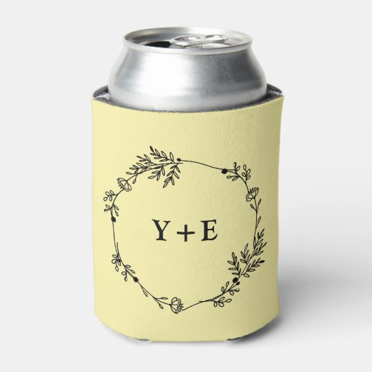 Elegant Simple Pale Yellow Monogrammed Wedding 缶クーラー (缶正面)