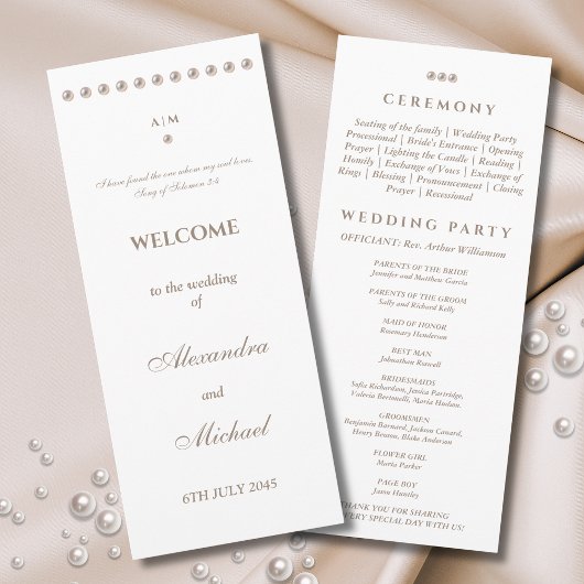 Elegant Simple Pearl Christian Wedding Program プログラム
