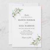 Elegant Simple Rustic Botanical Greenery Wedding 招待状 (正面)