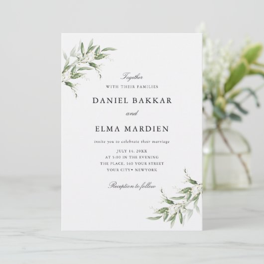 Elegant Simple Rustic Botanical Greenery Wedding 招待状 (スタンド正面)
