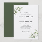 Elegant Simple Rustic Botanical Greenery Wedding 招待状 (正面/裏面)