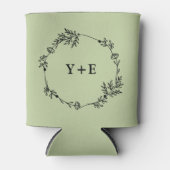 Elegant Simple Sage Green Monogrammed Wedding 缶クーラー (正面)