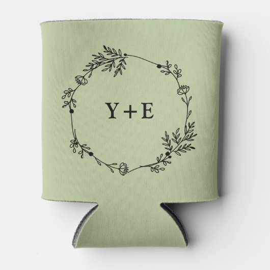Elegant Simple Sage Green Monogrammed Wedding 缶クーラー (正面)