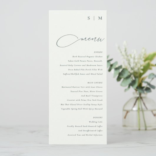 Elegant Simple Script Black White Menu Card 招待状 (スタンド正面)