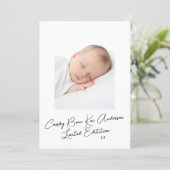 Elegant Simple Script Photo Baby Birth 案内状 (スタンド正面)