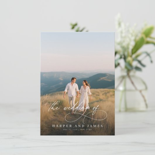 Elegant Simple Script QR Code Budget Photo Wedding 招待状 (スタンド正面)