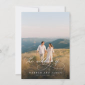 Elegant Simple Script QR Code Budget Photo Wedding 招待状 (正面)