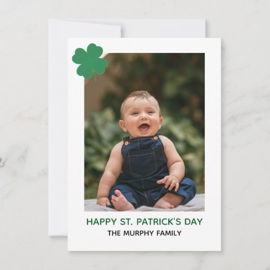 Elegant Simple Shamrock Photo St. Patrick's Day シーズンカード (正面)