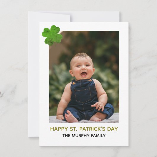Elegant Simple Shamrock Photo St. Patrick's Day シーズンカード (正面)