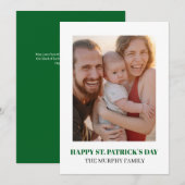 Elegant Simple Shamrock Photo St. Patrick's Day シーズンカード (正面/裏面)