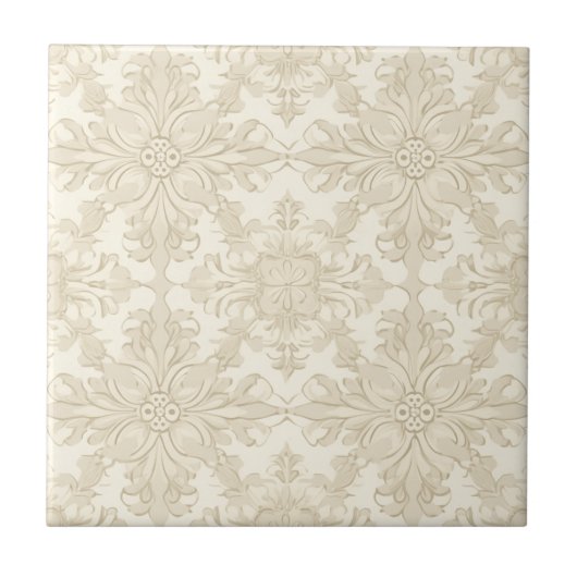 Elegant Simple Soft Beige Damask タイル (正面)