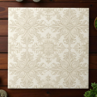 Elegant Simple Soft Beige Damask タイル