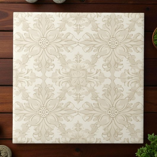 Elegant Simple Soft Beige Damask タイル