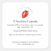 Elegant Simple Strawberry Bakery Ingredient スクエアシール (正面)