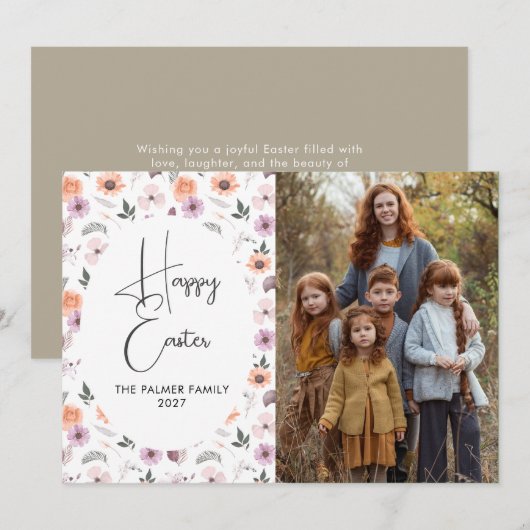 Elegant Simple Sweet spring floral Easter Portrait シーズンカード (正面/裏面)