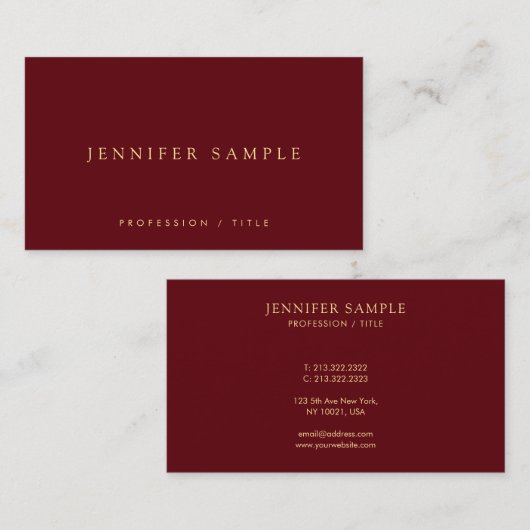 Elegant Simple Template Luxury Deep Burgundy Red 名刺 (正面/裏面)