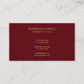 Elegant Simple Template Luxury Deep Burgundy Red 名刺 (裏面)