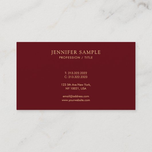 Elegant Simple Template Luxury Deep Burgundy Red 名刺 (裏面)