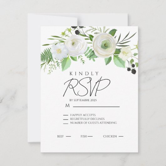 Elegant Simple White Floral Invitation 出欠カード (正面)