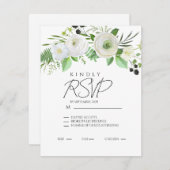 Elegant Simple White Floral Invitation 出欠カード (正面/裏面)